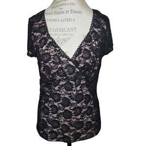 Vintage Tendency Y2K Lace Babydoll Top Womens 2X Black Pink Gothic Coquette